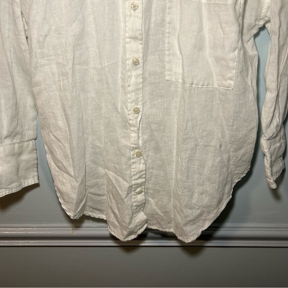 Zara 100% Linen White Button Down Long Sleeve Top Size Small - Picture 3 of 9